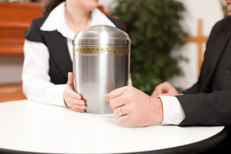 Funeral urn for storing the ashes of a deceased loved one.