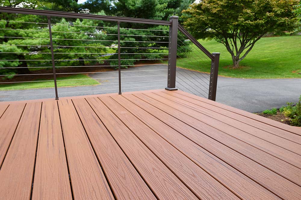Wooden composite deck for livable outdoor space.