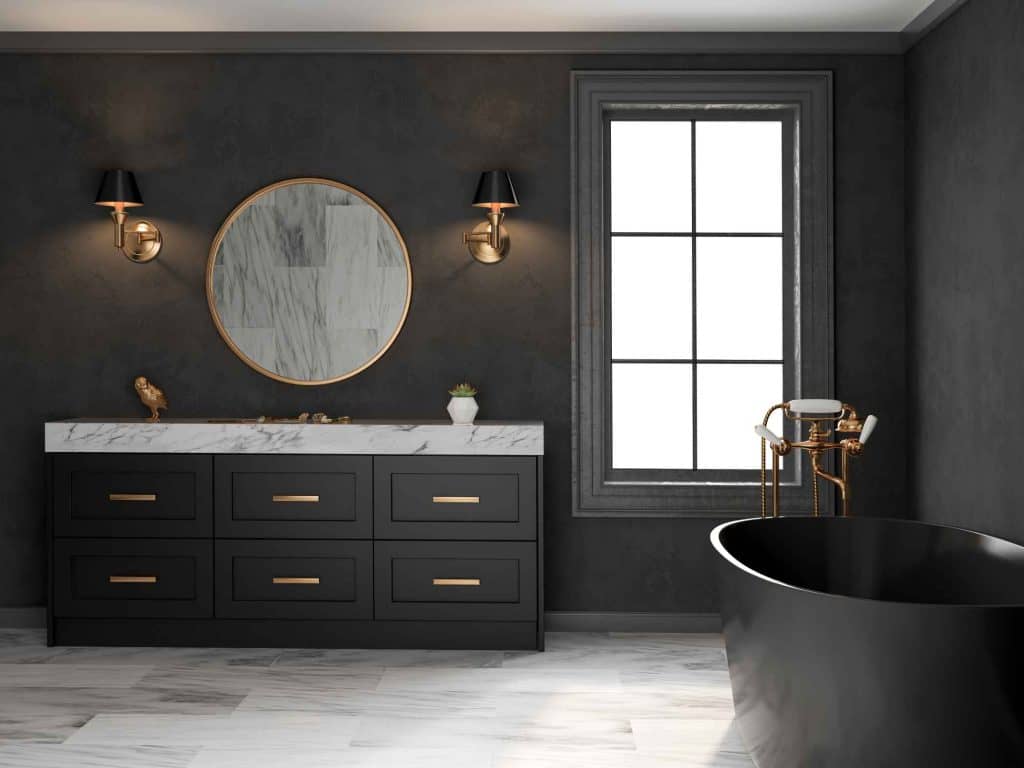 Black, white, and gold color combination for bathrooms.
