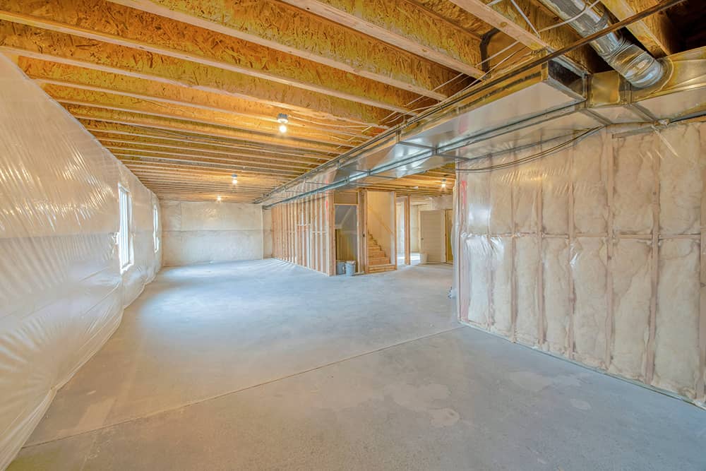Large basement with insulation.