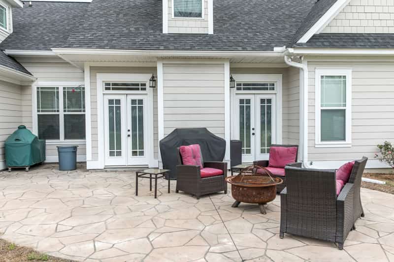 Stamped concrete flooring for patios.