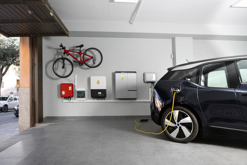 Electric charging station in the garage.