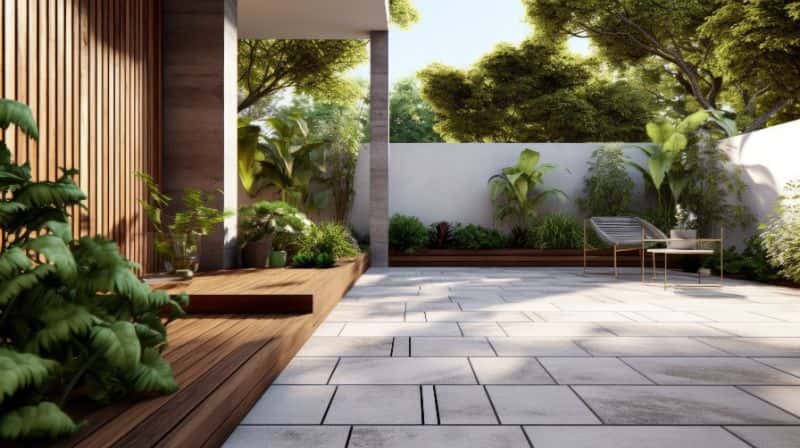 Modern concrete patio using natural elements