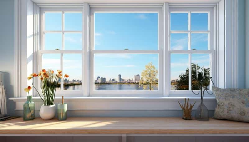 Picturesque double-hung windows in the kitchen.