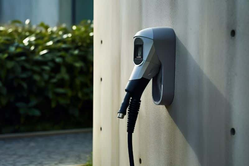 Wall-mounted EV charger.