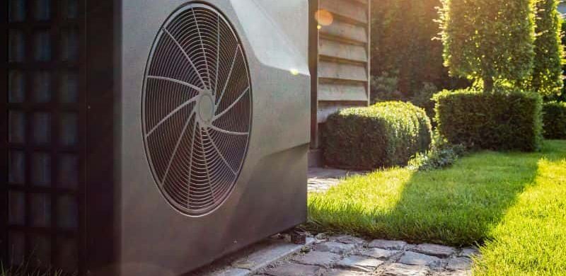 Air heat pump installed outdoors.