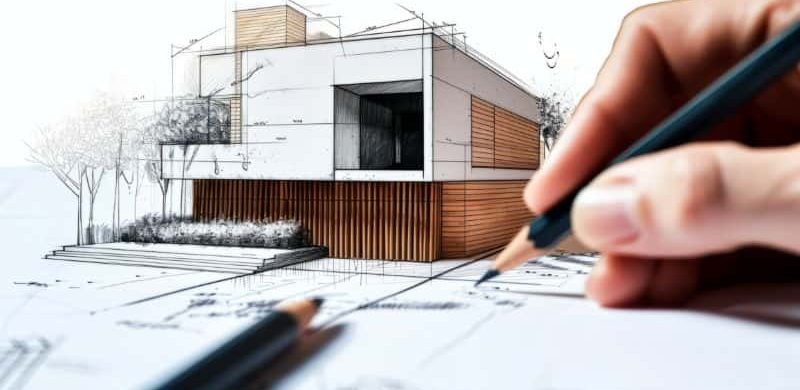 Architect drawing a house design for a client