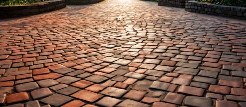 Cobblestone residential driveway in detail