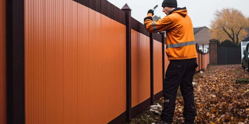 Professional installing a wooden fence