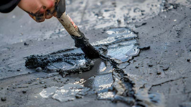 Applying sealant to repair damage to driveway