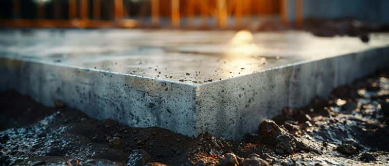 Concrete slab foundation for a new building