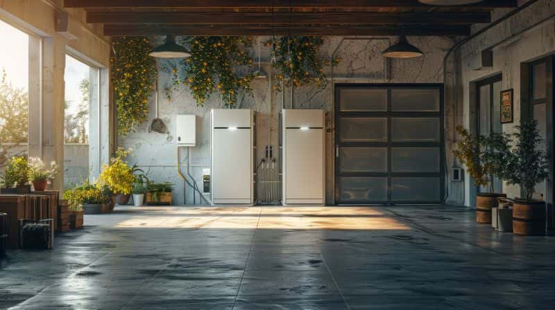 Backup battery storage on a wall to store green energy