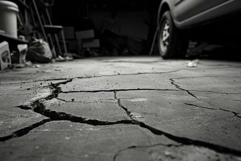 Cracked garage concrete floor needing replacement