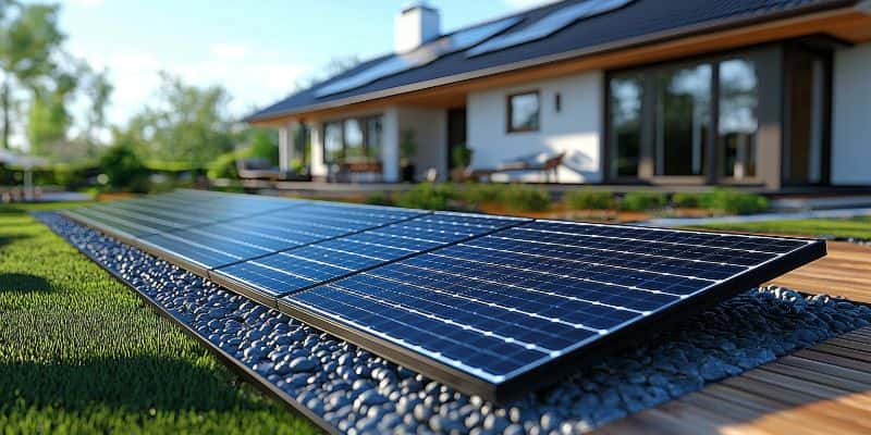 Ground solar panels installed in a modern home