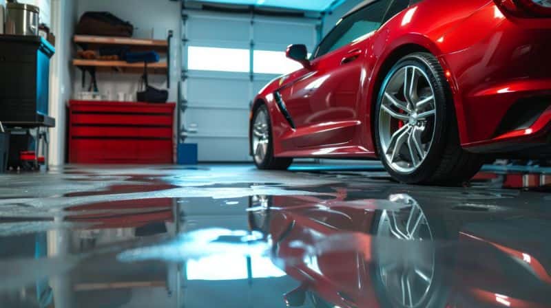 Modern garage with epoxy flooring