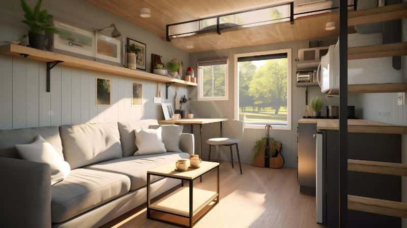 Modern minimalist interior of a container home